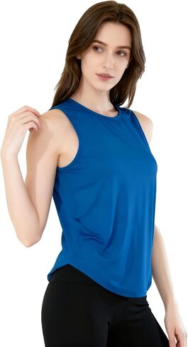Workout Tops for Women Sleeveless Crew Neck Loose Fit Tank Running Yoga Tank Tops Women's Gym top in Kuwait