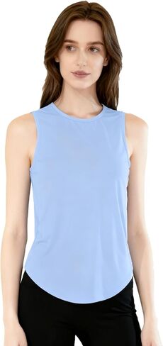 Workout Tops for Women Sleeveless Crew Neck Loose Fit Tank Running Yoga Tank Tops Women's Gym top in Kuwait