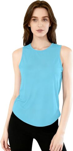 Workout Tops for Women Sleeveless Crew Neck Loose Fit Tank Running Yoga Tank Tops Women's Gym top in Kuwait