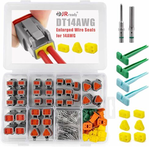 JRready ST6460 Deutsch Connector Kit, 2 3 4 Pin DT Connector with Yellow Rubber Seals Support Wire 14AWG, 16 Solid Contacts and Plastic Removal Tools 14AWG 16AWG in Saudi Arabia