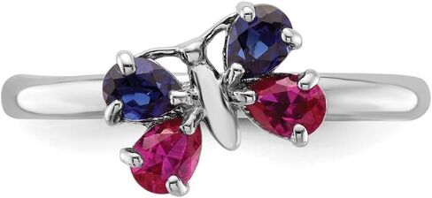 Diamond2Deal Sterling Silver Stackable Expressions Ruby & Sapphire Butterfly Ring Size 5 to 10 (0.8Ct) in Kuwait