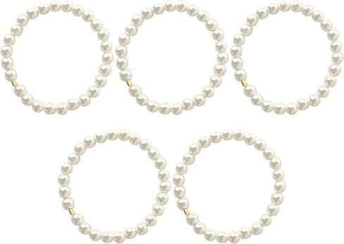 5 Pcs Faux Pearl Rings for Women - Elegant Vintage Stackable Rings Sets. Beautiful Handmade Beaded Ring Featuring Durable Stretch Bands, Perfect Daily Accessories in Saudi Arabia
