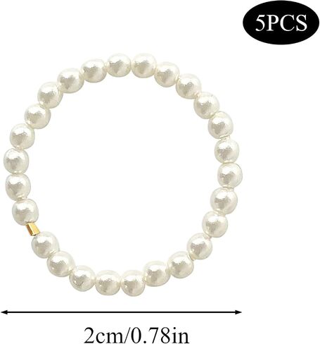 5 Pcs Faux Pearl Rings for Women - Elegant Vintage Stackable Rings Sets. Beautiful Handmade Beaded Ring Featuring Durable Stretch Bands, Perfect Daily Accessories in Saudi Arabia