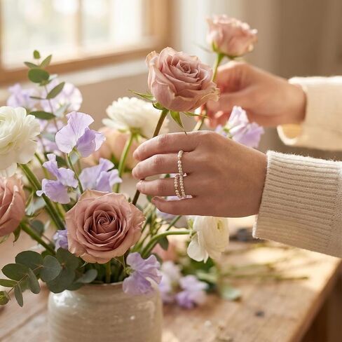 5 Pcs Faux Pearl Rings for Women - Elegant Vintage Stackable Rings Sets. Beautiful Handmade Beaded Ring Featuring Durable Stretch Bands, Perfect Daily Accessories in Saudi Arabia