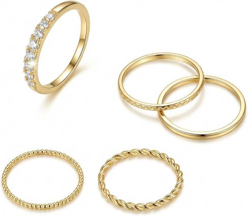 Staligue 14K Gold Plated Thin Stackable Rings for Women Non Tarnish-Dainty Thin Ring Set CZ Band Bead Minimalist Thumb Stacking Ring Size 6-10 in Saudi Arabia