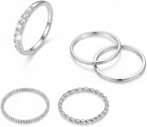 Staligue 14K Gold Plated Thin Stackable Rings for Women Non Tarnish-Dainty Thin Ring Set CZ Band Bead Minimalist Thumb Stacking Ring Size 6-10 in Saudi Arabia