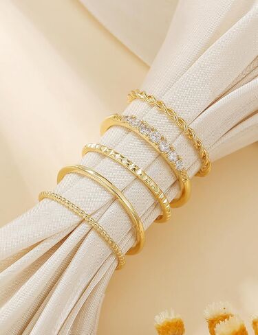 Staligue 14K Gold Plated Thin Stackable Rings for Women Non Tarnish-Dainty Thin Ring Set CZ Band Bead Minimalist Thumb Stacking Ring Size 6-10 in Saudi Arabia