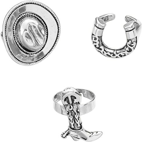 Gold Western Retro Rings Horseshoe Ring for Women, Cowgirl Accessories Set with Vintage Cowhead Turquoise Boot Charms, Stackable Band Jewelry for Country Concert Gifts in Saudi Arabia