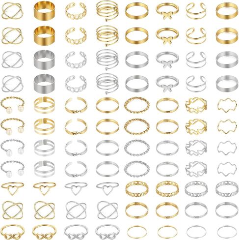 24PCS Gold Rings for Women,Stackable Gold Rings Silver Simple Stacking Gold Rings for Women Non Tarnish,Multiple Sizes Pack Trendy Stuff Gold Ring Set in Kuwait