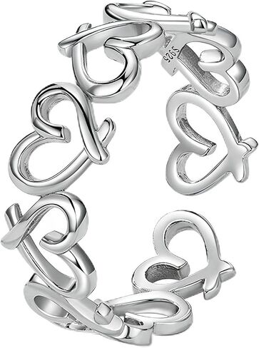 Silver Open Adjustable Stacking Rings for Women, Minimalist Wrap Band Set, Geometric/Heart/Wave/Leaf/Spiral Styles, Hypoallergenic, Gift Box Included, Thumb Ring Option in Saudi Arabia