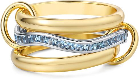 Two-Tone Interlocking Birthstone Ring for Women – Eternity Connected Band, CZ Cubic Zirconia, 14K Gold Plated Spinning Ring, Non Tarnish, Multi Mixed Metals Statement Fashion Rings - Muses Art Design in Saudi Arabia