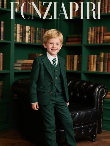 4 Piece Green Herringbone Tweed Boy Suit for Kids Christmas Halloween Prom Party Clothes Dress Outfits Kids Formal Teen Tuxedo Toddler Wedding Ring Bearer Outfit Size 12 in Saudi Arabia