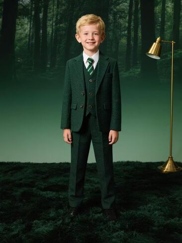 4 Piece Green Herringbone Tweed Boy Suit for Kids Christmas Halloween Prom Party Clothes Dress Outfits Kids Formal Teen Tuxedo Toddler Wedding Ring Bearer Outfit Size 12 in Saudi Arabia