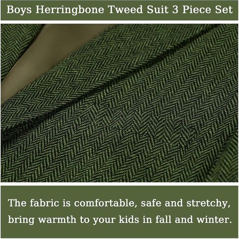 4 Piece Green Herringbone Tweed Boy Suit for Kids Christmas Halloween Prom Party Clothes Dress Outfits Kids Formal Teen Tuxedo Toddler Wedding Ring Bearer Outfit Size 12 in Saudi Arabia