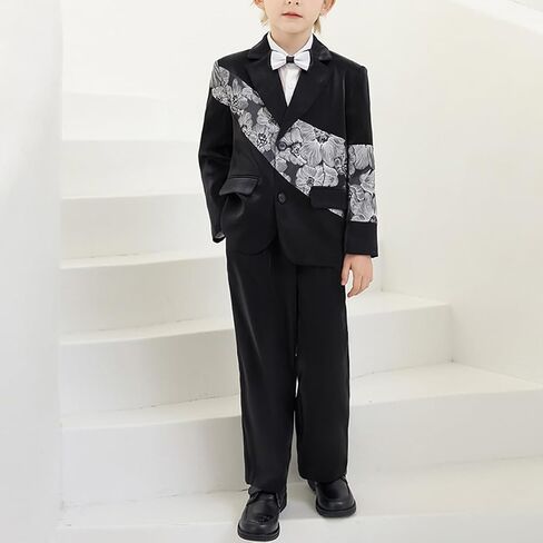 SWOTGdoby Boys Suit 4 Piece Formal Wedding Outfit Tuxedo Set with Dress Shirt, Bow Tie, Jacket, and Pants Toddler Boy Clothes in Saudi Arabia