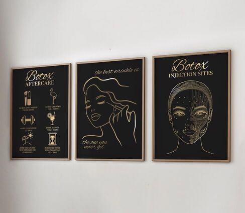 NATVVA Nails Tech Canvas Posters Nail Shape Wall Art Prints Pictures 3 Pieces Golden Nails Painting for Manicure Salon Beauty Salon Decor with Wooden Inner Frame in Kuwait