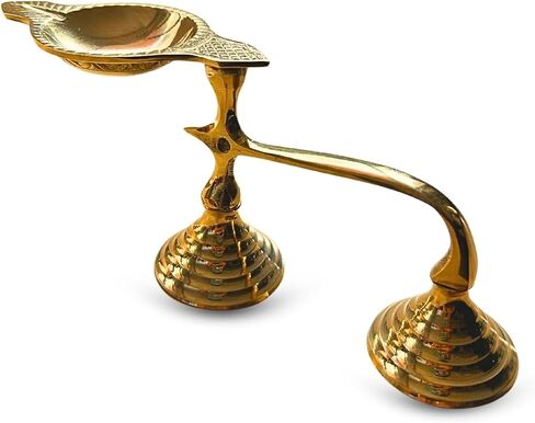 Vedic Charya Brass Karpoor Diya | Golden Kapoor Aarti Deepam | Spiritual Decor Indian Religious Festivals | Dani Holder Ghee Single Face Diya for Puja, Home Mandir, Wedding & Return Gifts - 2.5 inch in Saudi Arabia