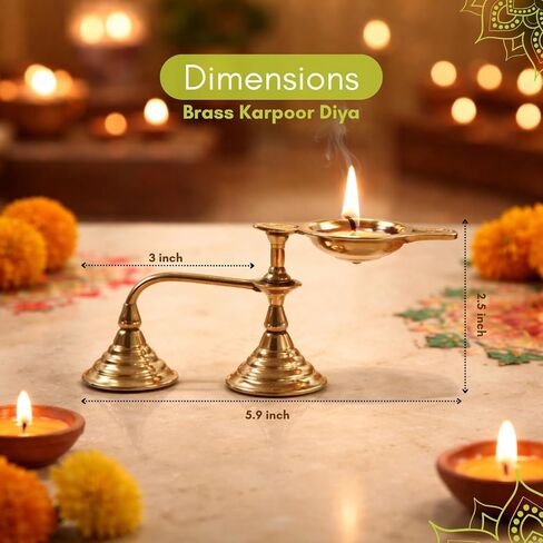 Vedic Charya Brass Karpoor Diya | Golden Kapoor Aarti Deepam | Spiritual Decor Indian Religious Festivals | Dani Holder Ghee Single Face Diya for Puja, Home Mandir, Wedding & Return Gifts - 2.5 inch in Saudi Arabia