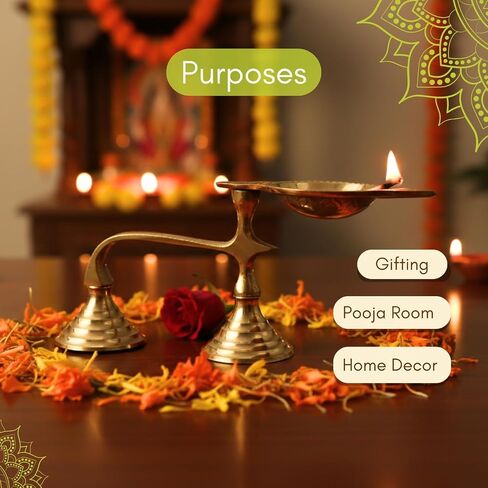 Vedic Charya Brass Karpoor Diya | Golden Kapoor Aarti Deepam | Spiritual Decor Indian Religious Festivals | Dani Holder Ghee Single Face Diya for Puja, Home Mandir, Wedding & Return Gifts - 2.5 inch in Saudi Arabia