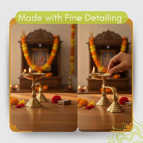Vedic Charya Brass Karpoor Diya | Golden Kapoor Aarti Deepam | Spiritual Decor Indian Religious Festivals | Dani Holder Ghee Single Face Diya for Puja, Home Mandir, Wedding & Return Gifts - 2.5 inch in Saudi Arabia