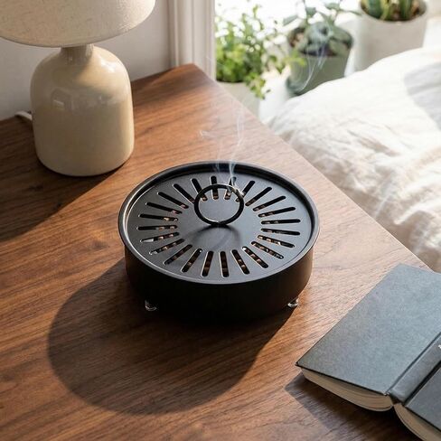 3 Pcs Large Carbon Steel Mosquito Coil Holder with Heat-Resistant Handle, Charcoal Black Iron Incense Burner for Indoor & Outdoor, Patio, Garden, Camping in Saudi Arabia