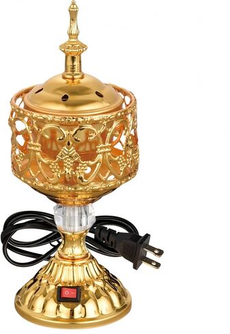 Golden Electric Incense Burner, Arabian Style Frankincense Electric Incense Holder with US Plug, Middle Eastern Tabletop Decorative Censer for Home Office Yoga Spa Church, Resin Burner for Gift in Saudi Arabia
