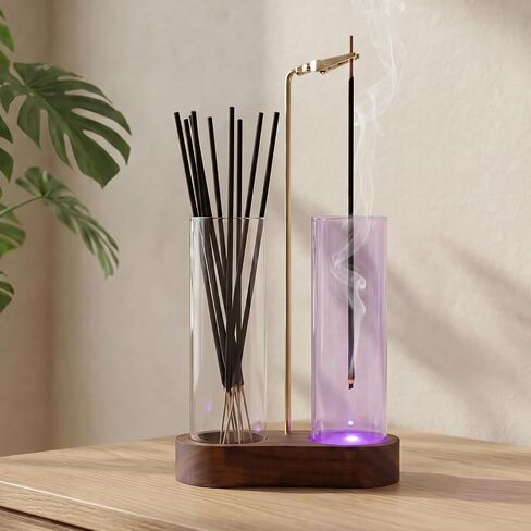 Glass Glowing Incense Holder - Modern Double Tube Incense Stick Burner with Ash Catcher - Aesthetic 2-in-1 Fragrance Display for Palo Santo, Sage & Candles - Zen Decor for Yoga & Meditation in Saudi Arabia