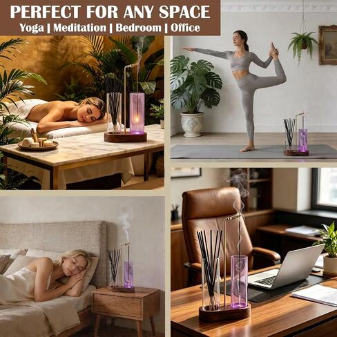 Glass Glowing Incense Holder - Modern Double Tube Incense Stick Burner with Ash Catcher - Aesthetic 2-in-1 Fragrance Display for Palo Santo, Sage & Candles - Zen Decor for Yoga & Meditation in Saudi Arabia