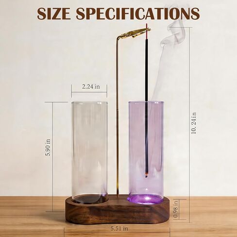 Glass Glowing Incense Holder - Modern Double Tube Incense Stick Burner with Ash Catcher - Aesthetic 2-in-1 Fragrance Display for Palo Santo, Sage & Candles - Zen Decor for Yoga & Meditation in Saudi Arabia