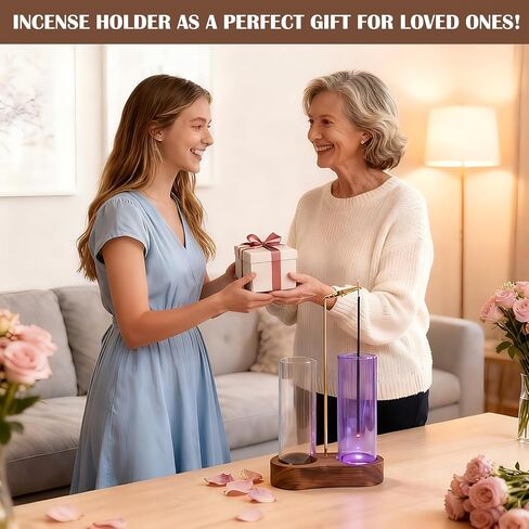 Glass Glowing Incense Holder - Modern Double Tube Incense Stick Burner with Ash Catcher - Aesthetic 2-in-1 Fragrance Display for Palo Santo, Sage & Candles - Zen Decor for Yoga & Meditation in Saudi Arabia