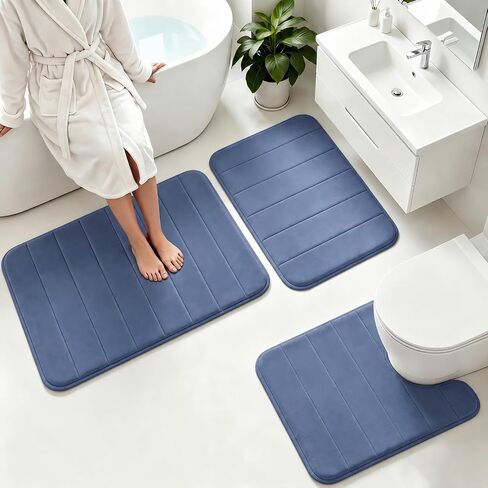 Memory Foam Bath Mat Set 3 Piece，Super Soft Absorbent Bathroom Rug Non Slip, Quick Dry,Machine Wash, Perfect Plush Bathroom Rugs,Home Decor Accessories,Grey in Saudi Arabia