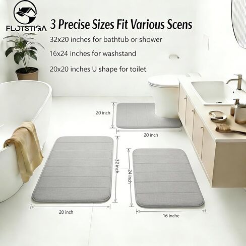 Memory Foam Bath Mat Set 3 Piece，Super Soft Absorbent Bathroom Rug Non Slip, Quick Dry,Machine Wash, Perfect Plush Bathroom Rugs,Home Decor Accessories,Grey in Saudi Arabia