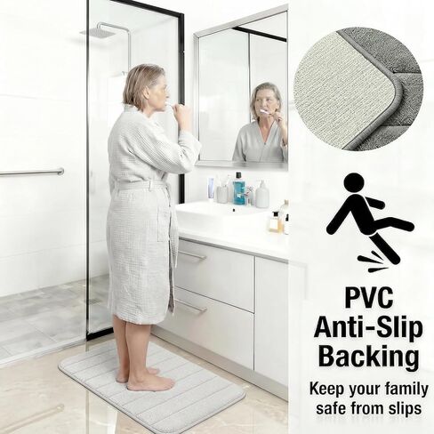 Memory Foam Bath Mat Set 3 Piece，Super Soft Absorbent Bathroom Rug Non Slip, Quick Dry,Machine Wash, Perfect Plush Bathroom Rugs,Home Decor Accessories,Grey in Saudi Arabia