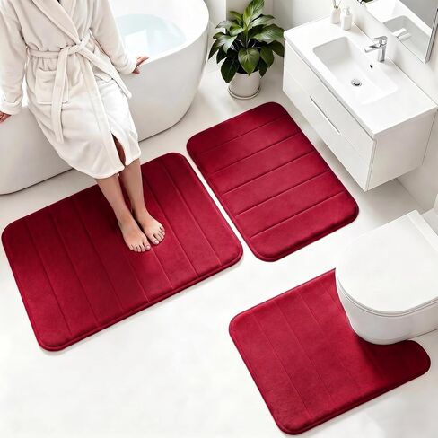 Memory Foam Bath Mat Set 3 Piece，Super Soft Absorbent Bathroom Rug Non Slip, Quick Dry,Machine Wash, Perfect Plush Bathroom Rugs,Home Decor Accessories,Grey in Saudi Arabia