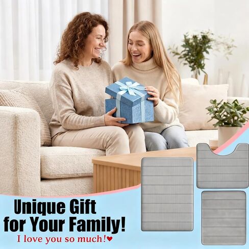 Memory Foam Bath Mat Set 3 Piece，Super Soft Absorbent Bathroom Rug Non Slip, Quick Dry,Machine Wash, Perfect Plush Bathroom Rugs,Home Decor Accessories,Grey in Saudi Arabia