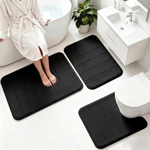 Memory Foam Bath Mat Set 3 Piece，Super Soft Absorbent Bathroom Rug Non Slip, Quick Dry,Machine Wash, Perfect Plush Bathroom Rugs,Home Decor Accessories,Grey in Saudi Arabia