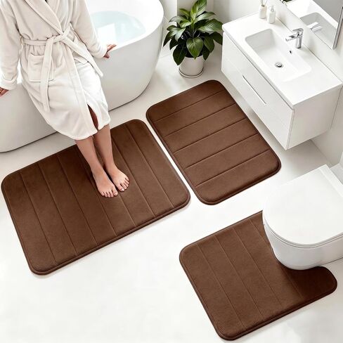Memory Foam Bath Mat Set 3 Piece，Super Soft Absorbent Bathroom Rug Non Slip, Quick Dry,Machine Wash, Perfect Plush Bathroom Rugs,Home Decor Accessories,Grey in Saudi Arabia