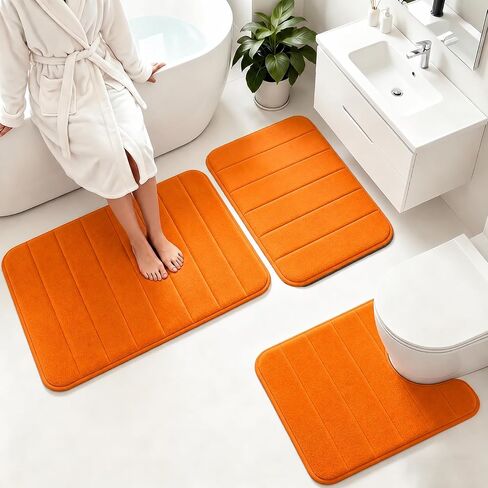 Memory Foam Bath Mat Set 3 Piece，Super Soft Absorbent Bathroom Rug Non Slip, Quick Dry,Machine Wash, Perfect Plush Bathroom Rugs,Home Decor Accessories,Grey in Saudi Arabia