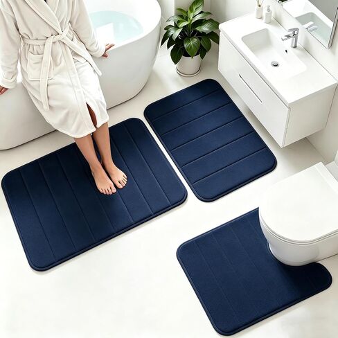 Memory Foam Bath Mat Set 3 Piece，Super Soft Absorbent Bathroom Rug Non Slip, Quick Dry,Machine Wash, Perfect Plush Bathroom Rugs,Home Decor Accessories,Grey in Saudi Arabia