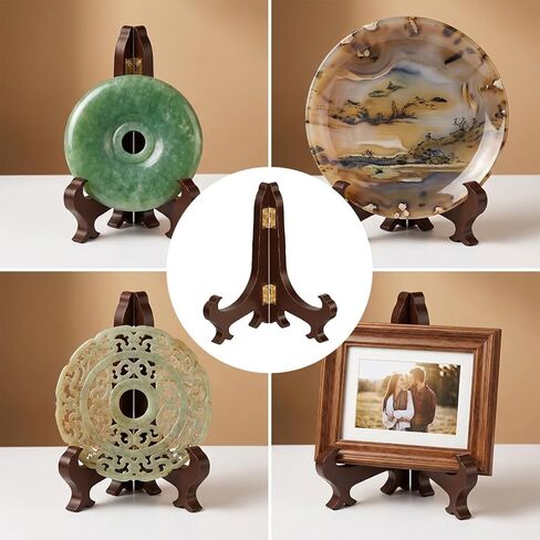 Wooden Display Stand 5" Long Wooden Easel Plate Holder for Display Photo Decorative Plates Artwork Picture Frame (Dark Red) in Kuwait