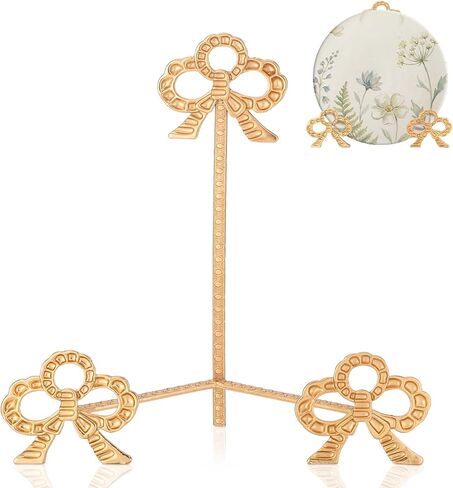 LemonRoad 7-inch Bow Shaped Plate Holder, Vintage Display Stand, Antique Gold Easel Holder for Decorative Picture, Suitable for Placing Plates, Bowls, Plates in Kitchens, Restaurants, Cabinets in Kuwait