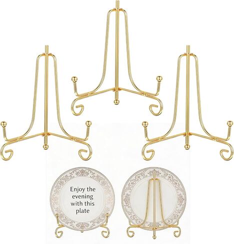 3 Pcs Plate Holder, 4 Inch Gold Iron Small Easels for Display Photos, Frames & Decorative Plates, Tabletop Picture Stand for Home & Office Decor in Kuwait