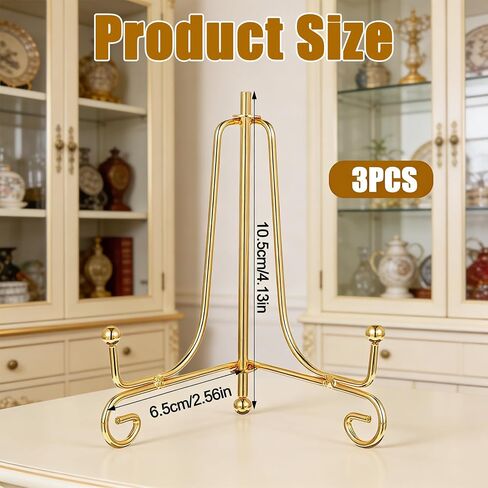3 Pcs Plate Holder, 4 Inch Gold Iron Small Easels for Display Photos, Frames & Decorative Plates, Tabletop Picture Stand for Home & Office Decor in Kuwait