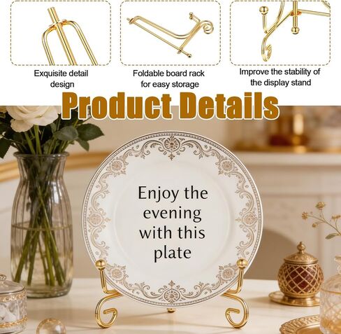 3 Pcs Plate Holder, 4 Inch Gold Iron Small Easels for Display Photos, Frames & Decorative Plates, Tabletop Picture Stand for Home & Office Decor in Kuwait