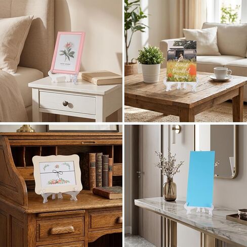 JJUNW 4Pcs Plate Stands Display, Plate Holders for Displaying, Acrylic Plates Stand Decorative Plates Holder, Easel Stands for Home Picture Office Tables Decoration in Kuwait