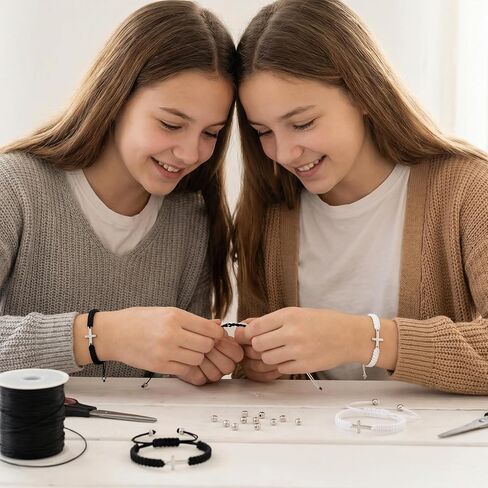 2 جهاز كمبيوتر شخصى الأساور مطابقة للأزواج الأصدقاء، أبيض وأسود قابل للتعديل حبل مضفر مجوهرات المسيحية الصليب سوار للنساء الرجال، مطابقة المجوهرات المسيحية لGF BF، حبل مضفر يسوع BFF أساور الصداقة الهدايا in Kuwait