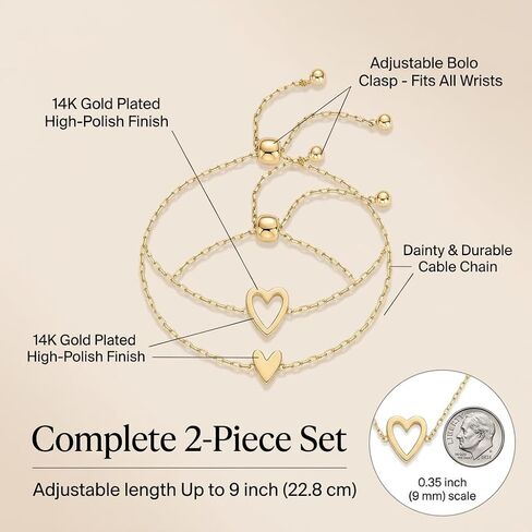Matching Heart Bracelets for Best Friends Adjustable Bolo Slider Set with Heart Charms Dainty Jewelry Gift for Women Birthday in Saudi Arabia