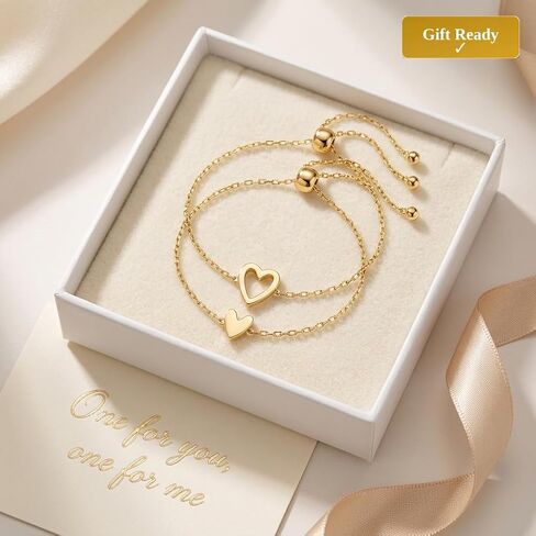 Matching Heart Bracelets for Best Friends Adjustable Bolo Slider Set with Heart Charms Dainty Jewelry Gift for Women Birthday in Saudi Arabia