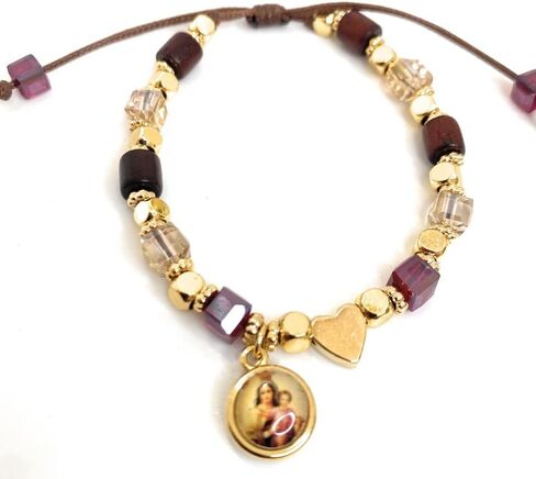 Devotional Mount Carmel Virgen del Carmen Bracelet with Wooden Beads and Crystal Accents as symbol of de Faith and Protection in Kuwait