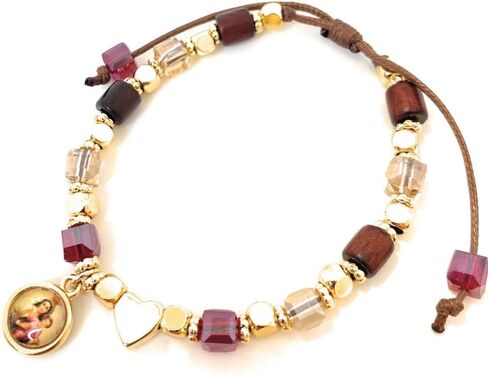 Devotional Mount Carmel Virgen del Carmen Bracelet with Wooden Beads and Crystal Accents as symbol of de Faith and Protection in Kuwait